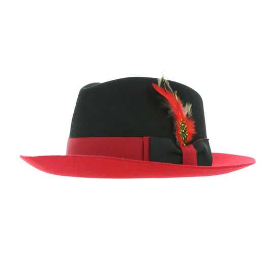 Australian Wool Red and Black Puck Trilby Fedora Hat