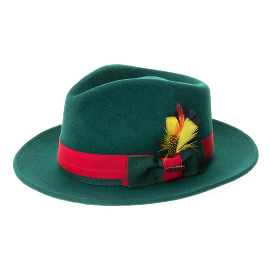 Australian Wool Hunter Green and red Grayson Fedora Hat