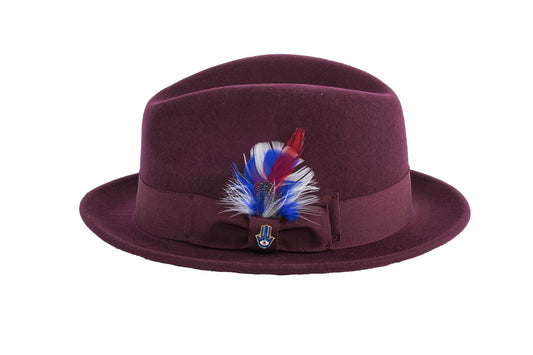Australian Premium Wool Burgundy Brooks Fedora Hat