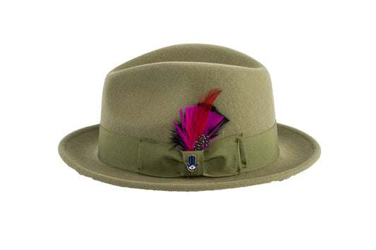 Australian Premium Wool Olive Green Brooks Fedora Hat