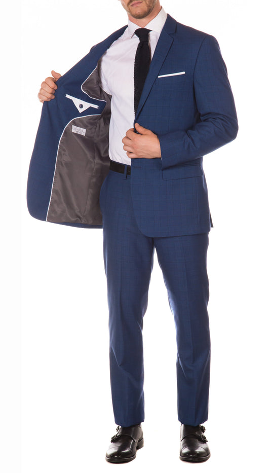 Excelsior Slim Fit Blue Plaid 2-Piece Suit