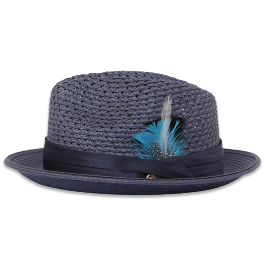 Panama Crushable Straw Hat Fedora in Navy
