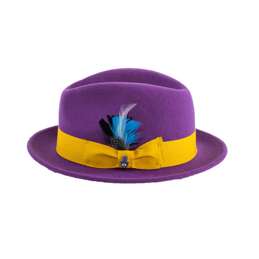 Australian Premium Wool Purple and Gold Brooks Fedora Hat
