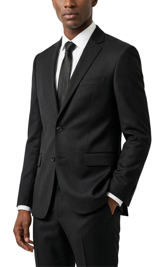 TESSUTO MEN'S BLACK SLIM FIT 3-PIECE SUIT | NOTCH LAPEL & PICK STITCHING