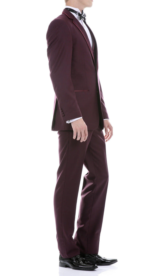 Caserta Burgundy 3-Piece Slim Fit Tuxedo