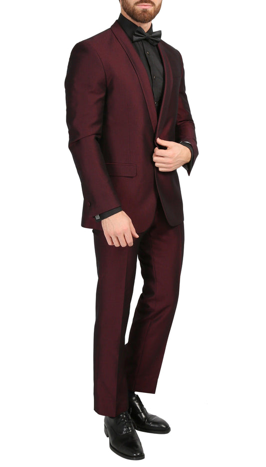 Belvedere Burgundy Slim Fit Shawl Collar 3-Piece Tuxedo