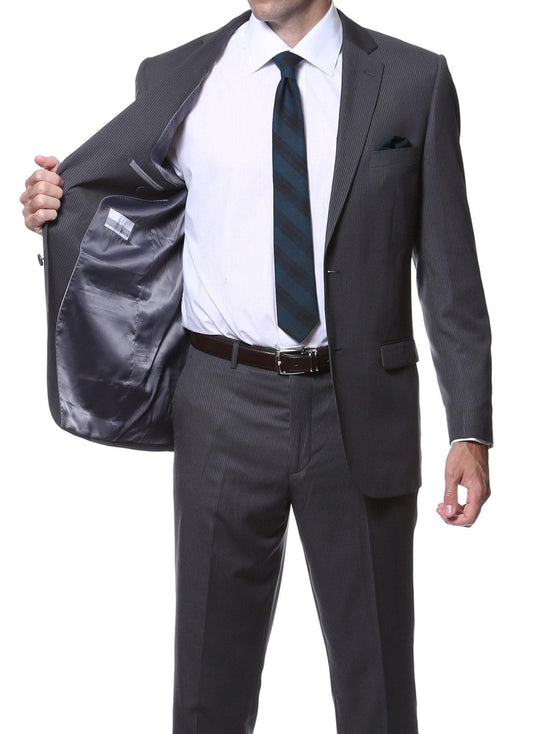 Nassau Charcoal 2-Piece Slim Fit Striped Tone-on-Tone Wool Suit