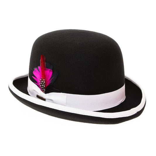 Premium Wool Black and White Derby Bowler Hat - Ferrecci USA