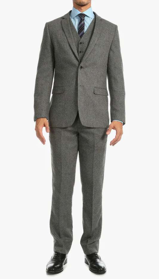 Whitfield Grey Slim Fit 3-Piece Herringbone Suit