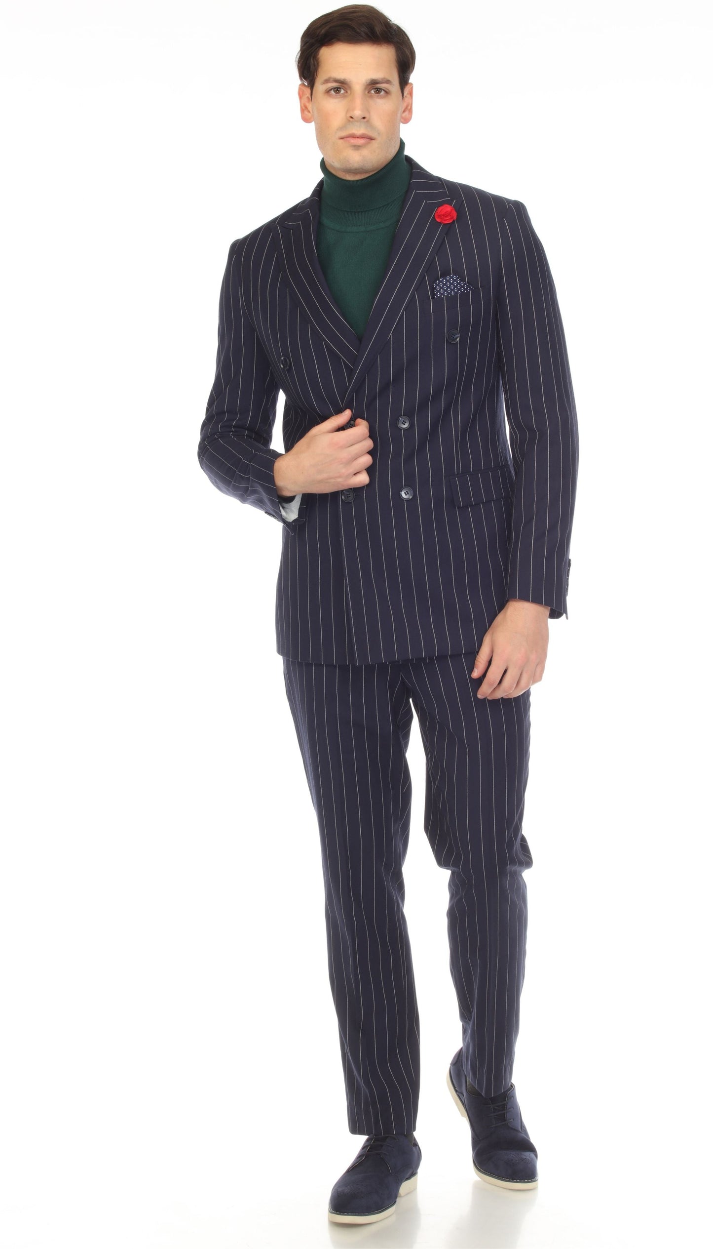 Norbury Navy White 6 Button Slim Peak Lapel Suit With Double Breasted Suit Pick Stitching Ticket Pocket