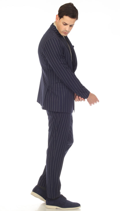 Norbury Navy White 6 Button Slim Peak Lapel Suit With Double Breasted Suit Pick Stitching Ticket Pocket