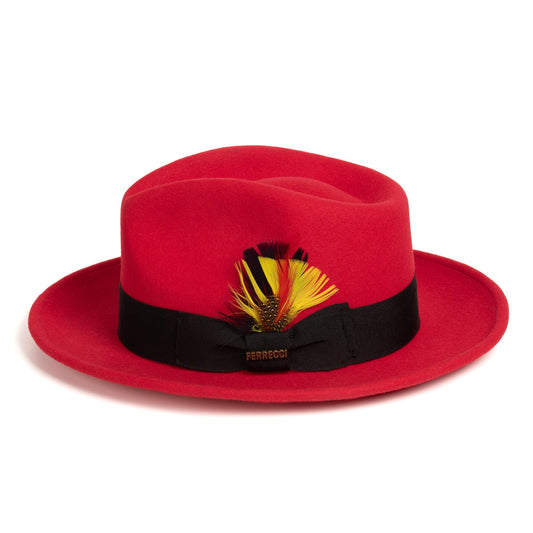 Ferrecci 100% Australian Wool Crushable Red/Black Fedora Hat by FERRECCI — side view