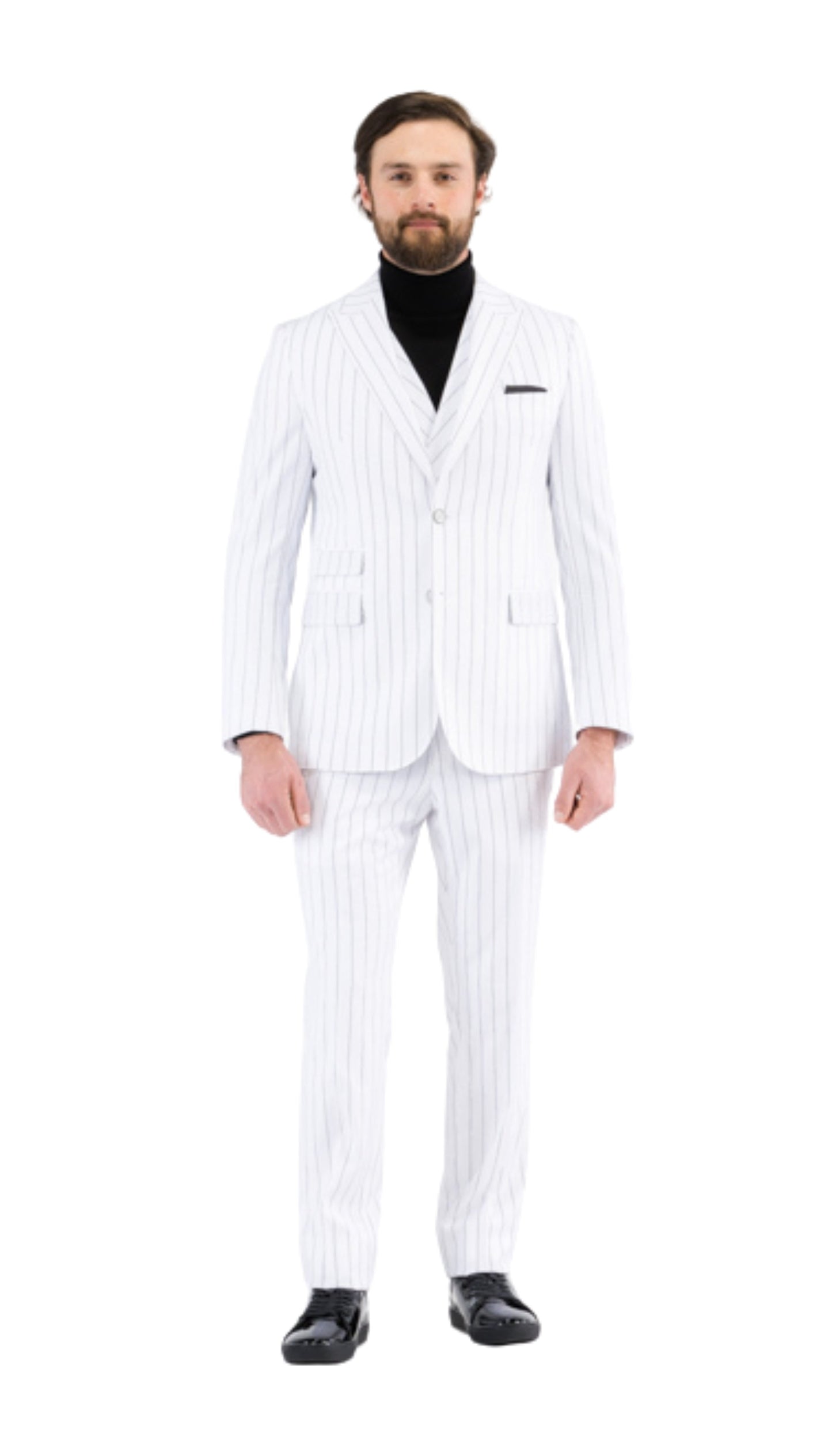 Hanover White Black 2 Button Slim Peak Lapel Suit With Pick Stitching Ticket Pocket Double Breasted Vest With Shawl Lapel