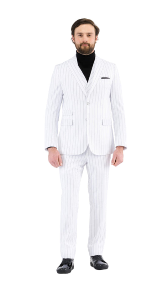 Hanover White Black 2 Button Slim Peak Lapel Suit With Pick Stitching Ticket Pocket Double Breasted Vest With Shawl Lapel