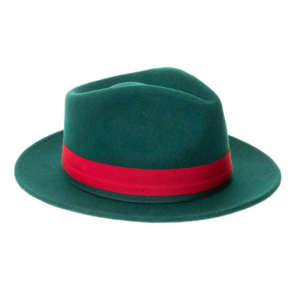 Australian Wool Hunter Green and red Grayson Fedora Hat