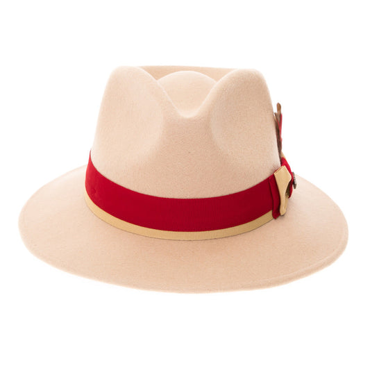 Australian Wool Beige and Red Grayson Fedora Hat