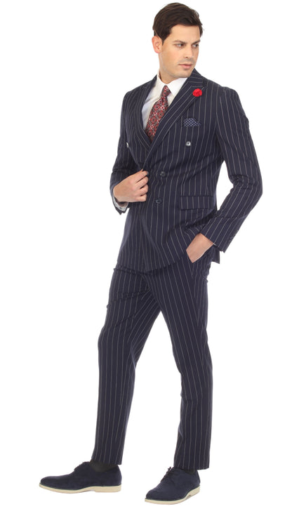 Norbury Navy White 6 Button Slim Peak Lapel Suit With Double Breasted Suit Pick Stitching Ticket Pocket