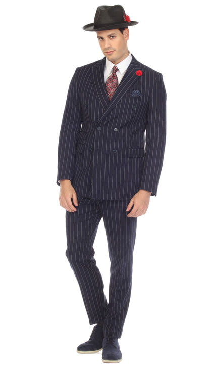 Norbury Navy White 6 Button Slim Peak Lapel Suit With Double Breasted Suit Pick Stitching Ticket Pocket