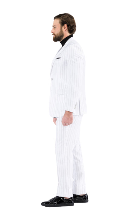 Hanover White Black 2 Button Slim Peak Lapel Suit With Pick Stitching Ticket Pocket Double Breasted Vest With Shawl Lapel