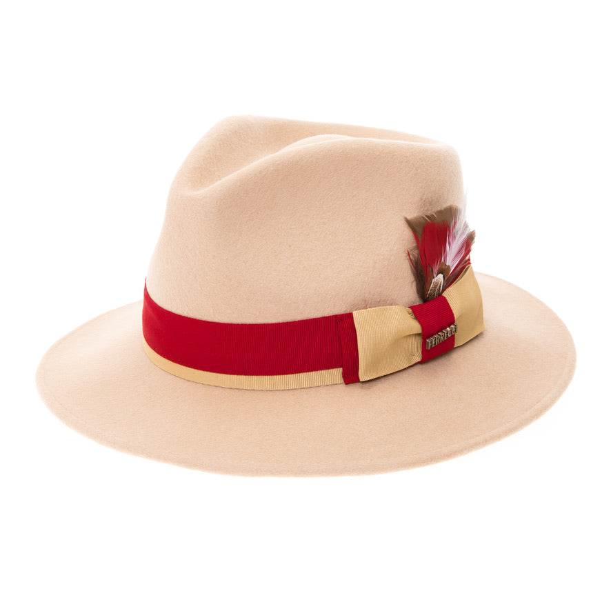 Australian Wool Beige and Red Grayson Fedora Hat