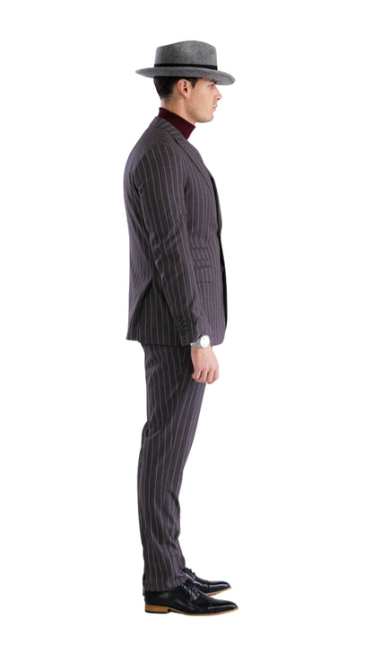 Hanover Grey White 2 Button Slim Peak Lapel Suit With Pick stitching Ticket Pocket Double Breasted Vest With Shawl Lapel