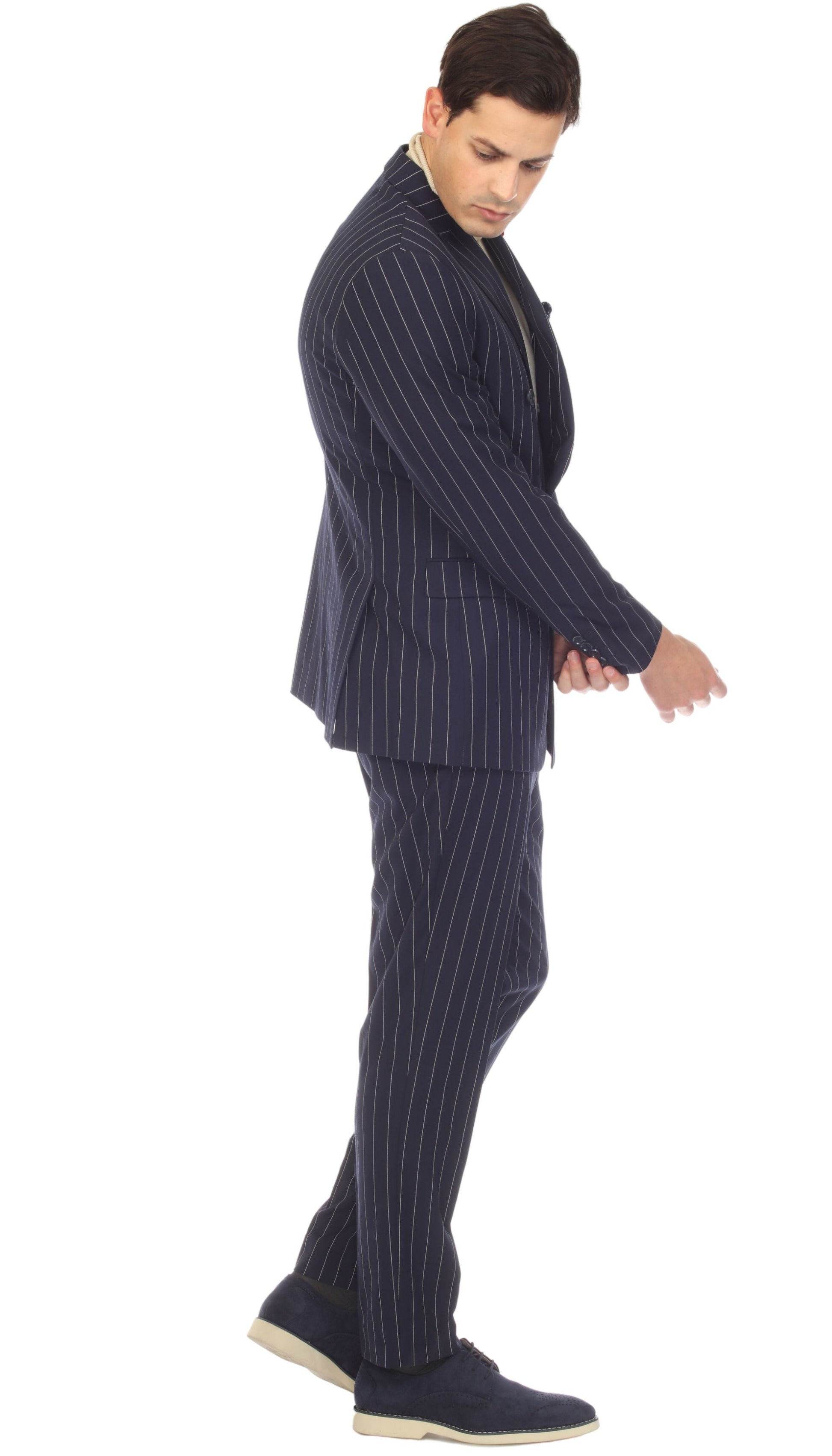 Norbury Navy White 6 Button Slim Peak Lapel Suit With Double Breasted Suit Pick Stitching Ticket Pocket