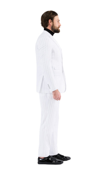 Hanover White Black 2 Button Slim Peak Lapel Suit With Pick Stitching Ticket Pocket Double Breasted Vest With Shawl Lapel