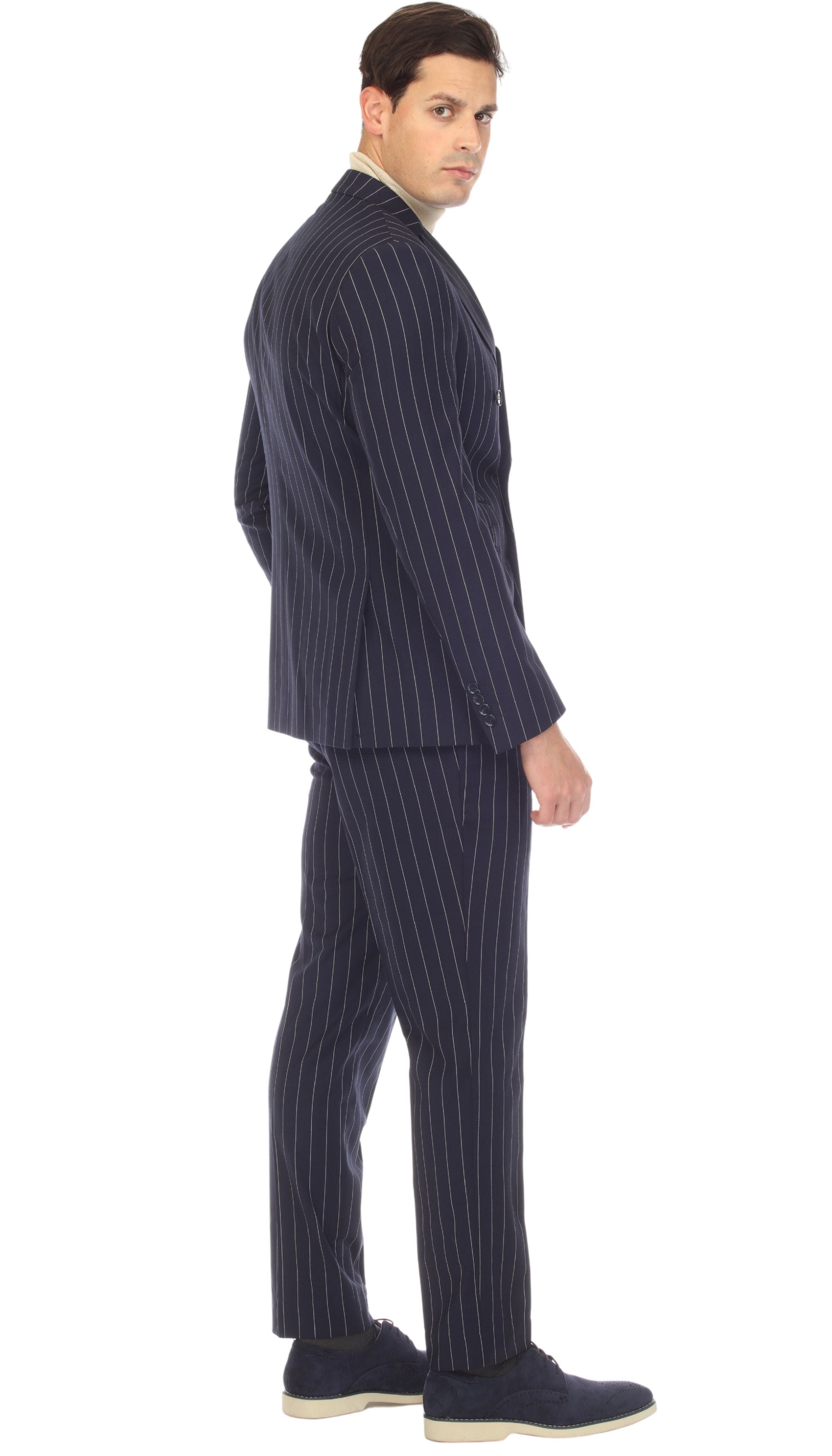 Norbury Navy White 6 Button Slim Peak Lapel Suit With Double Breasted Suit Pick Stitching Ticket Pocket