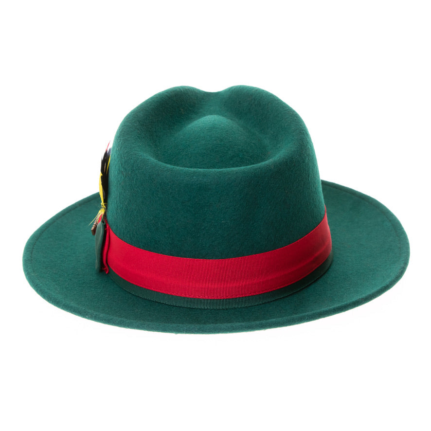 Australian Wool Hunter Green and red Grayson Fedora Hat