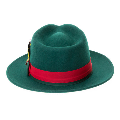 Australian Wool Hunter Green and red Grayson Fedora Hat