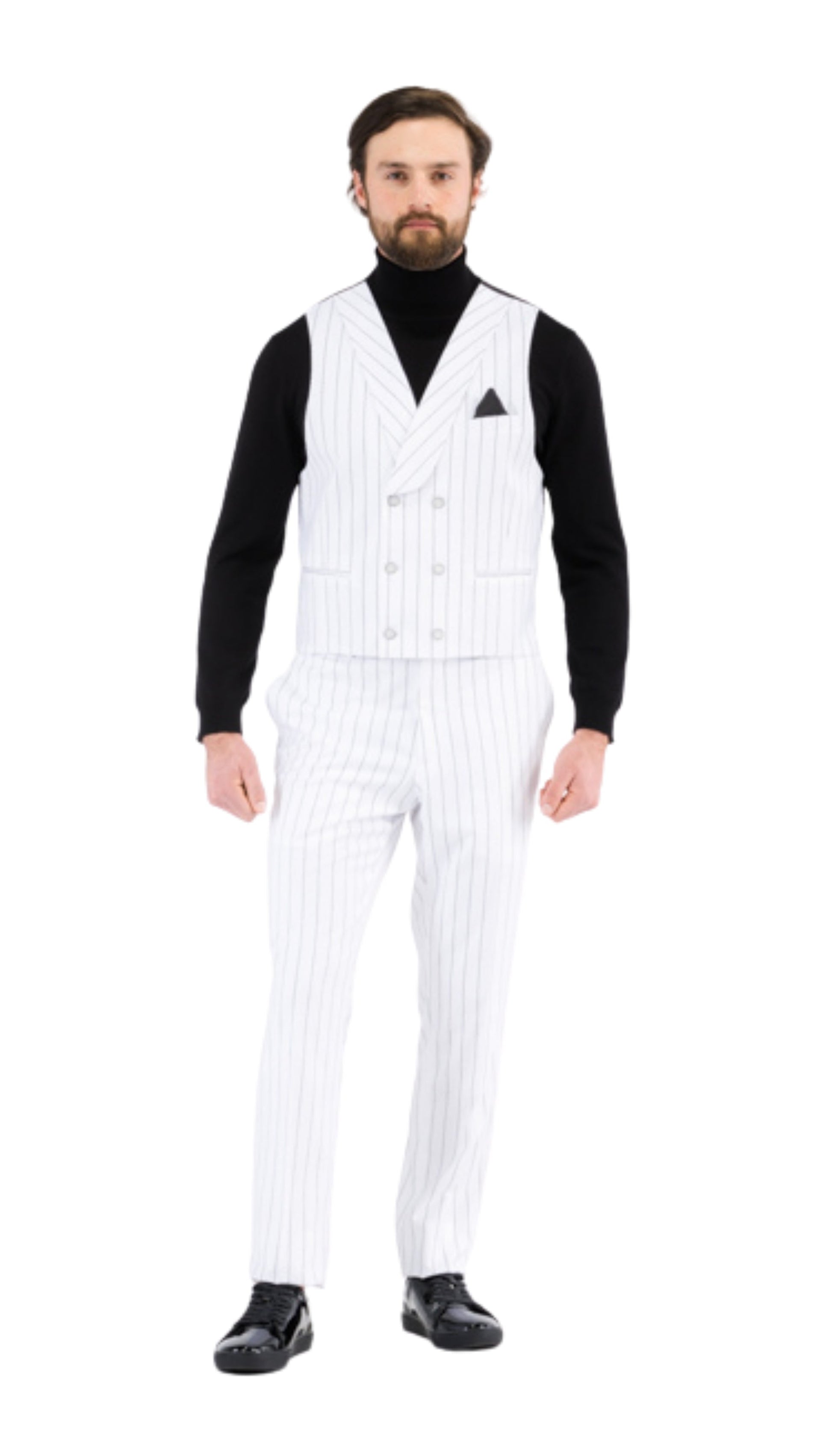 Hanover White Black 2 Button Slim Peak Lapel Suit With Pick Stitching Ticket Pocket Double Breasted Vest With Shawl Lapel