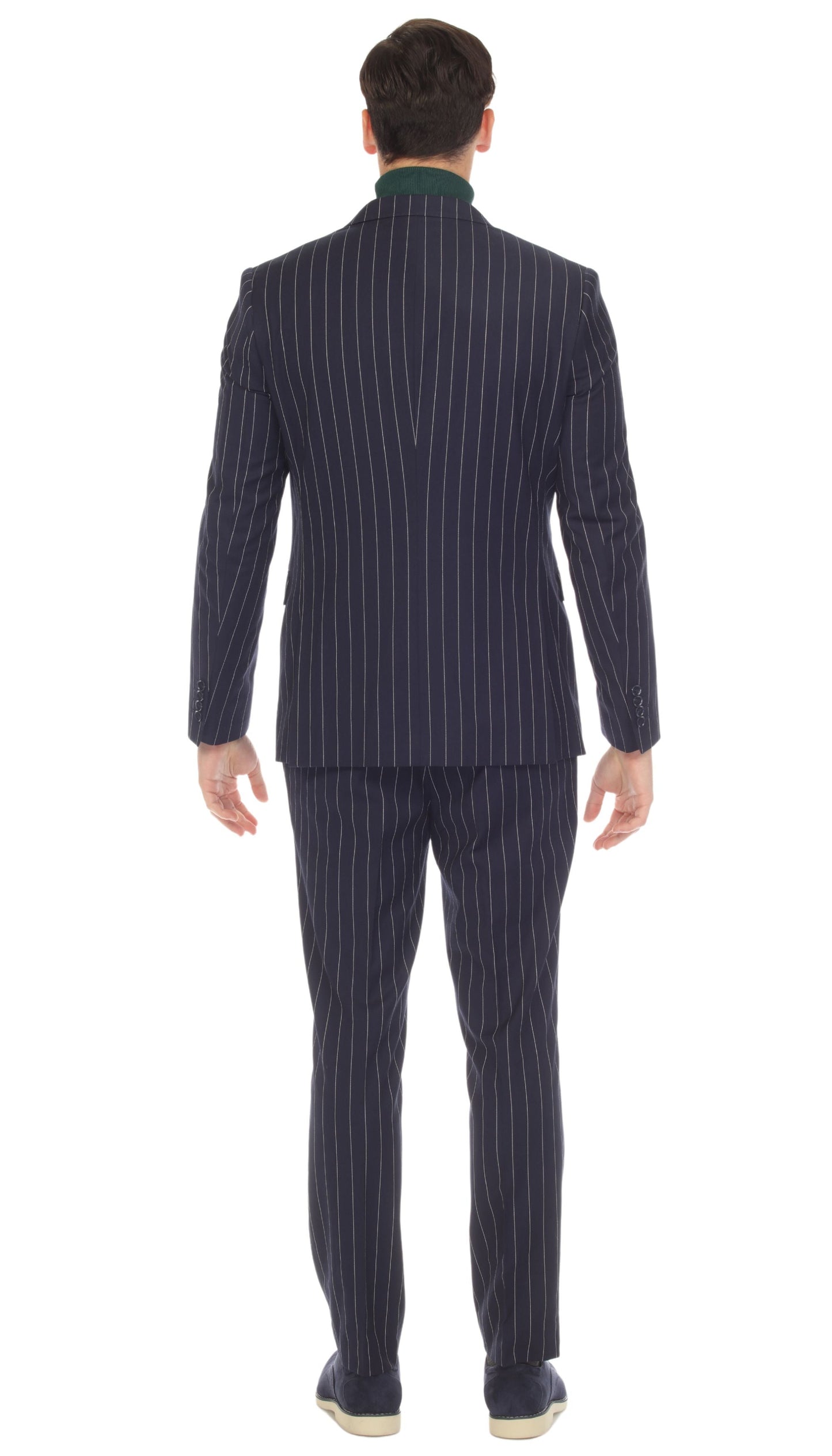 Norbury Navy White 6 Button Slim Peak Lapel Suit With Double Breasted Suit Pick Stitching Ticket Pocket