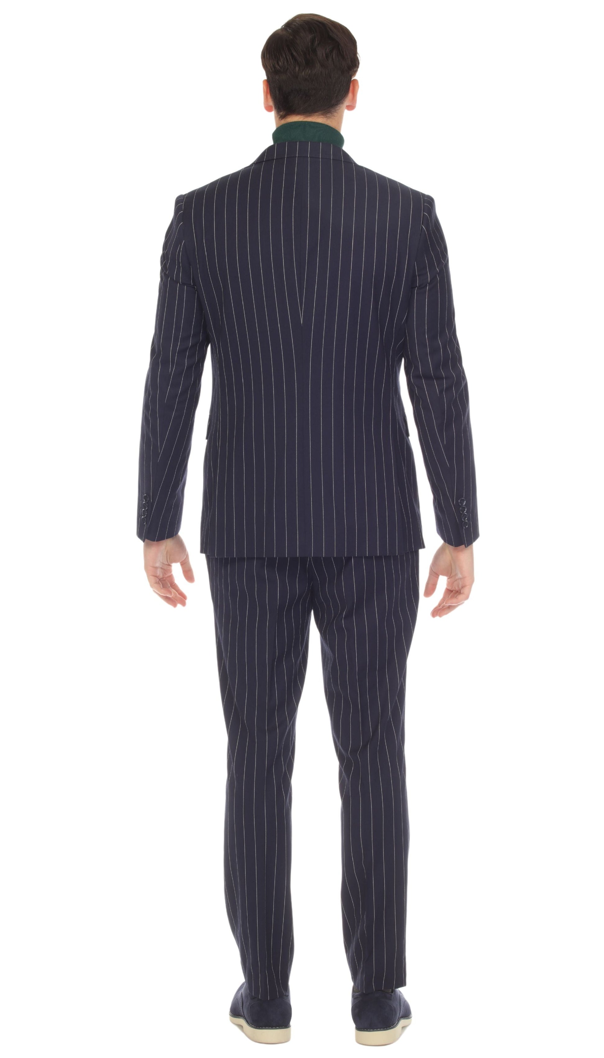 Norbury Navy White 6 Button Slim Peak Lapel Suit With Double Breasted Suit Pick Stitching Ticket Pocket