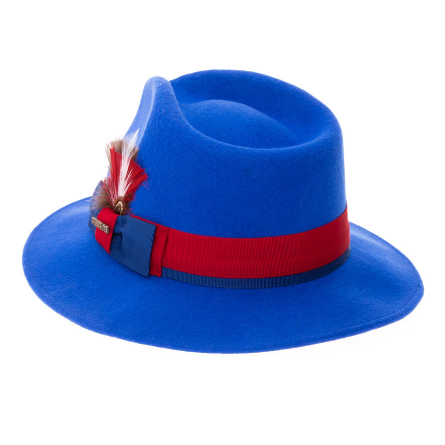 Australian Wool Royal Blue and Red Grayson Fedora Hat
