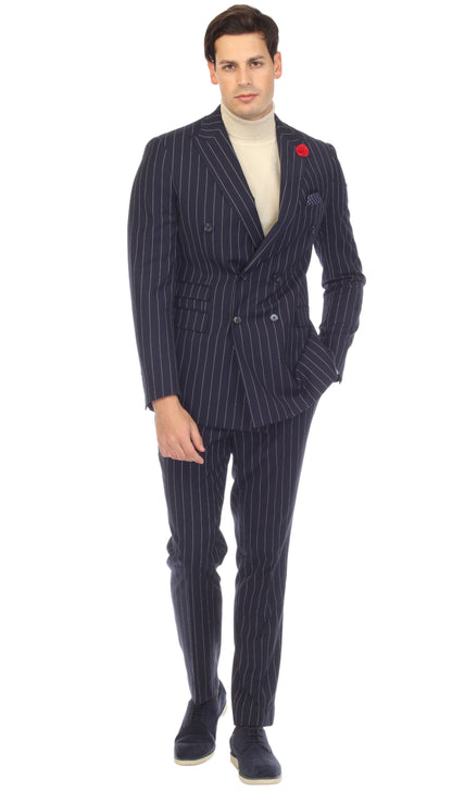 Norbury Navy White 6 Button Slim Peak Lapel Suit With Double Breasted Suit Pick Stitching Ticket Pocket