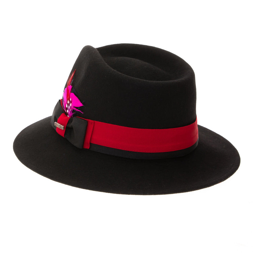 Australian Wool Black and Red Grayson Fedora Hat
