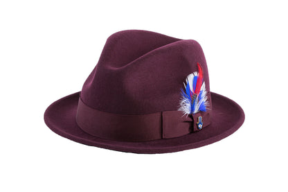 Australian Premium Wool Burgundy Brooks Fedora Hat
