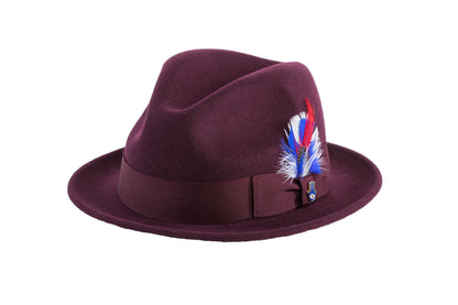 Australian Premium Wool Burgundy Brooks Fedora Hat