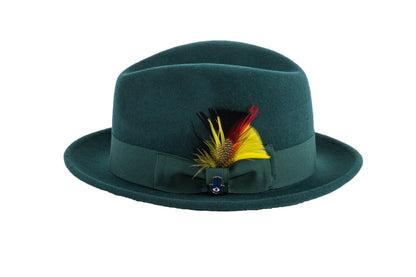 Australian Premium Wool Hunter Green Brooks Fedora Hat