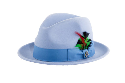 Australian Premium Wool Sky Blue Brooks Fedora Hat