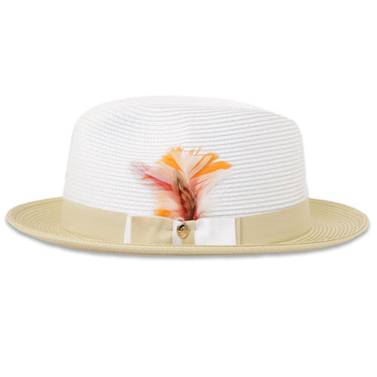 Habana Crushable Straw Hat Fedora in Two Tone Beige-White