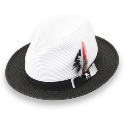 Habana Crushable Straw Hat Fedora in Two Tone Black-White
