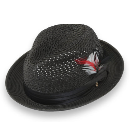 Panama Crushable Straw Hat Fedora in Black