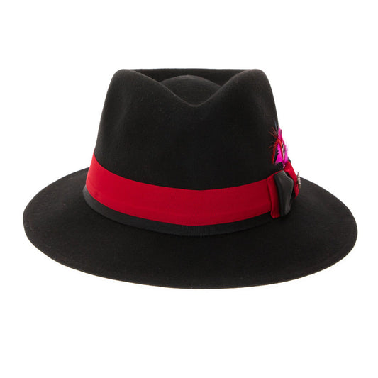 Australian Wool Black and Red Grayson Fedora Hat