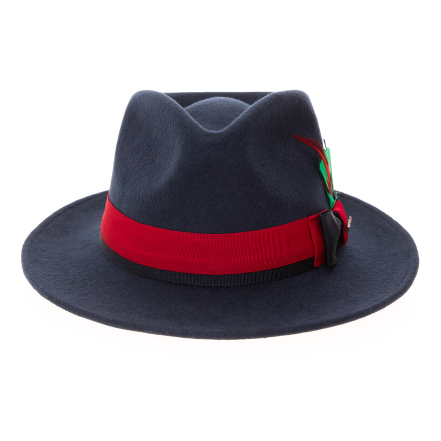 Australian Wool Navy and Red Grayson Fedora Hat