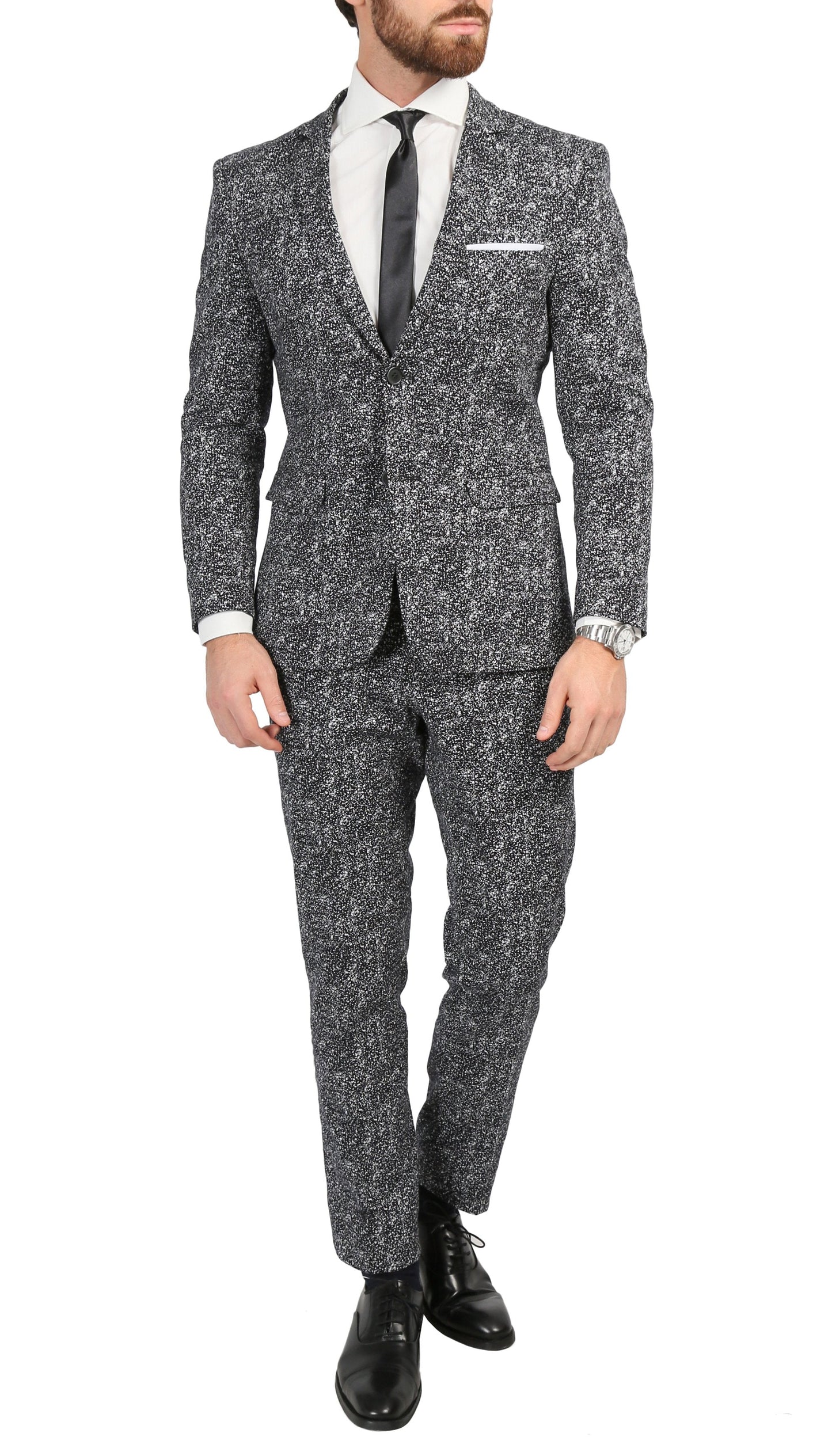 Marlowe Black Slim Fit & White Spotted Notch Lapel Suit