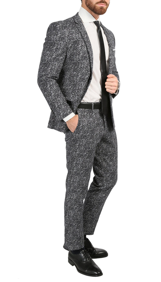 Marlowe Black Slim Fit & White Spotted Notch Lapel Suit