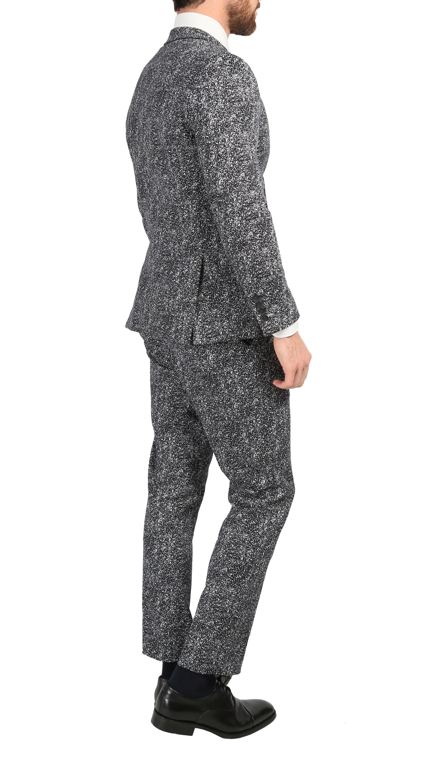 Marlowe Black Slim Fit & White Spotted Notch Lapel Suit