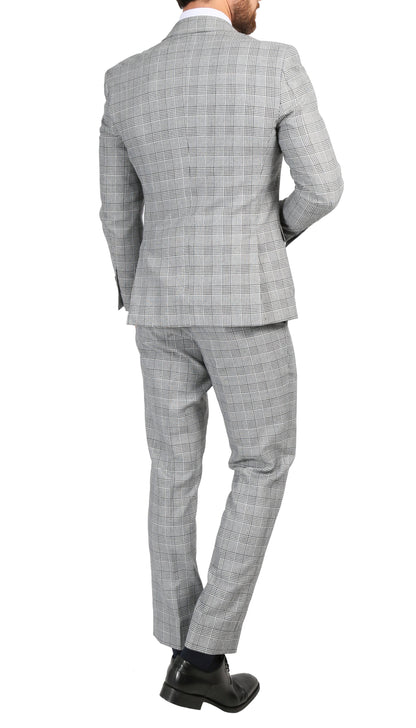 Ravensworth Grey Skinny Slim Fit 2-Piece Glen Plaid Peak Lapel Suit