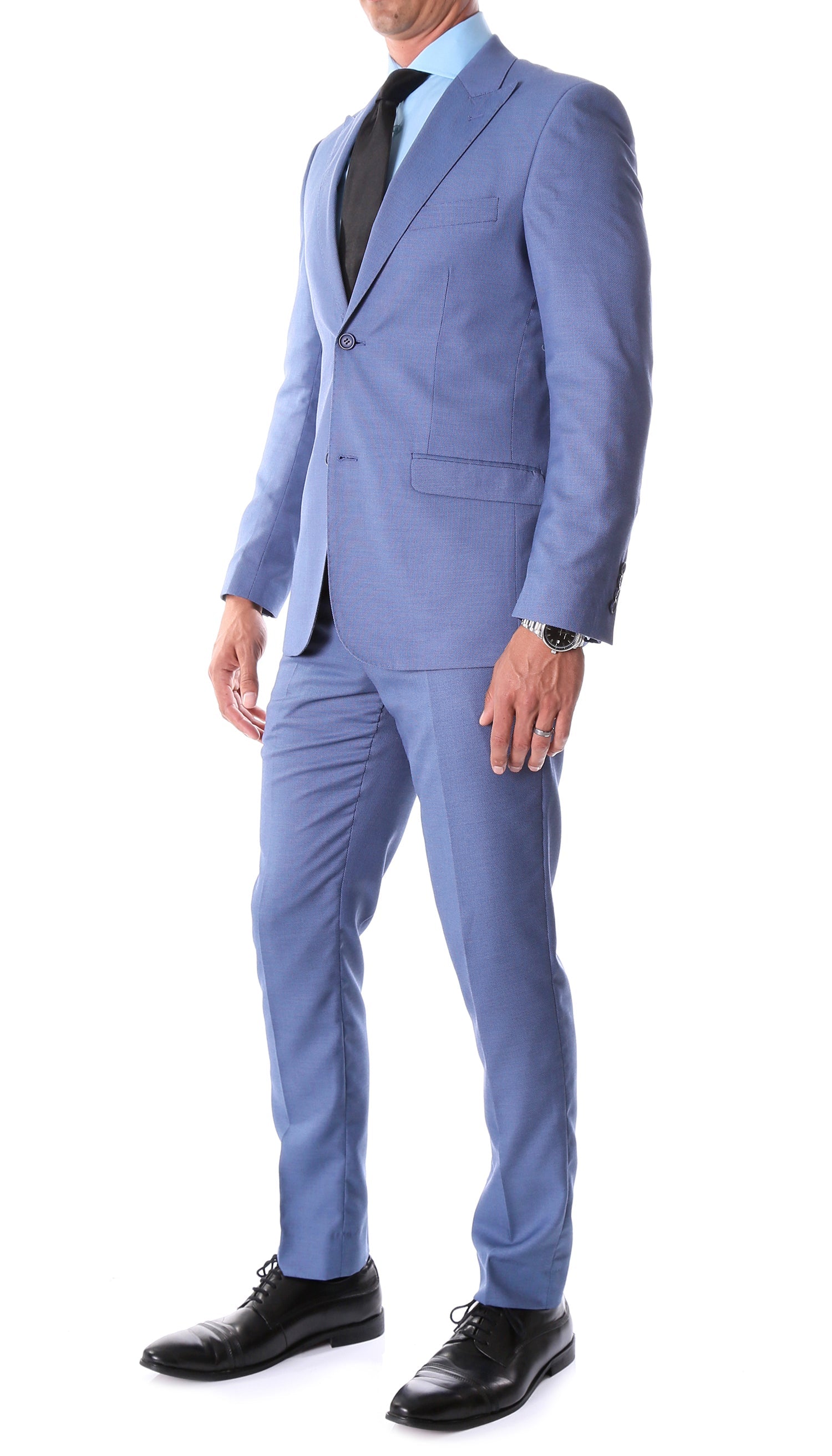 Leopold Slim Fit Blue Birdseye Peak Lapel 2-Piece Suit